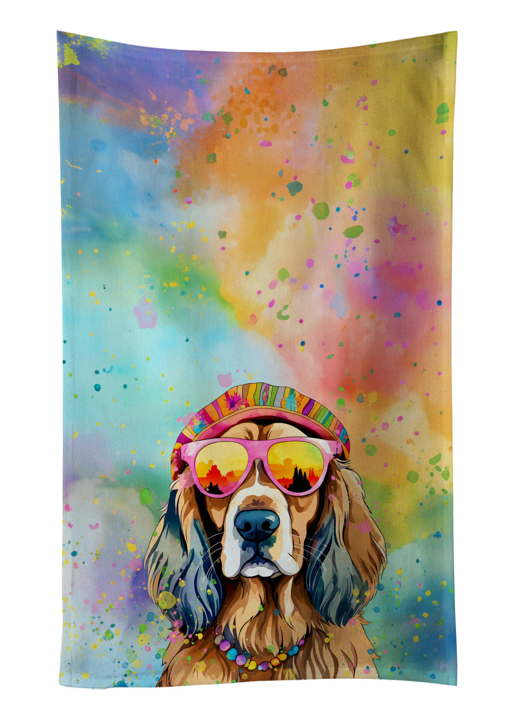 Cocker Spaniel Hippie Dawg Kitchen Towel Velour Plush Front and Cotton Loop Back Machine Washable