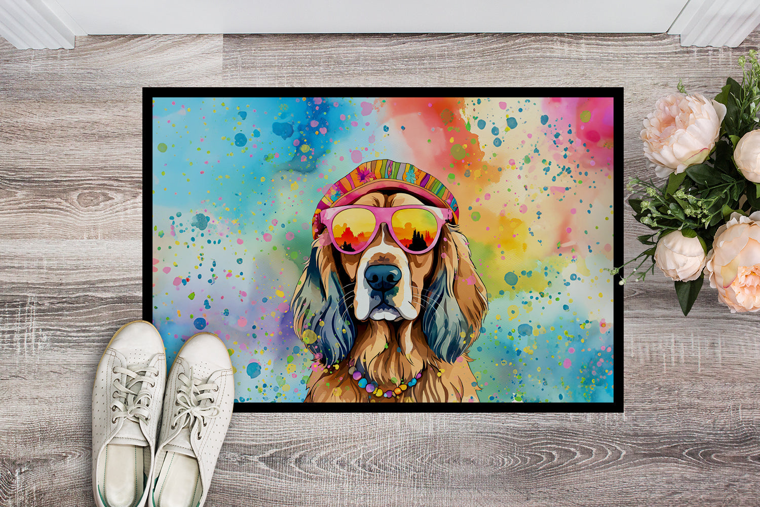 Cocker Spaniel Hippie Dawg Doormat Indoor Outdoor 18H X 27W Front Door Mat Rugs for Entryway, Non Slip Washable