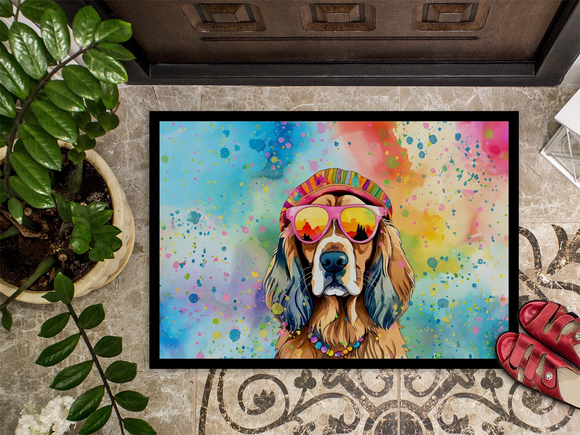 Cocker Spaniel Hippie Dawg Doormat Indoor Outdoor 18H X 27W Front Door Mat Rugs for Entryway, Non Slip Washable