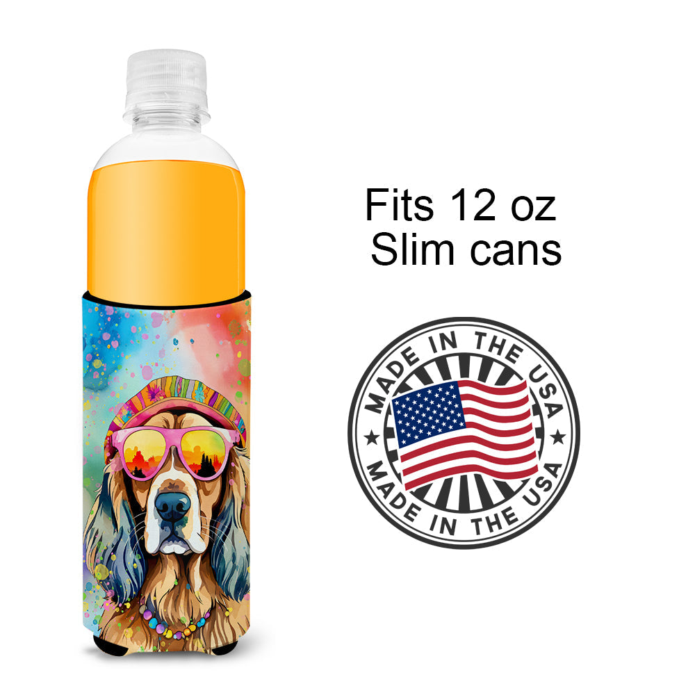 Cocker Spaniel Hippie Dawg Slim Can Hugger , Insulated Foam Hugger for 12 oz Slim Cans, Beer Bottles & Water Bottles, Printed in USA