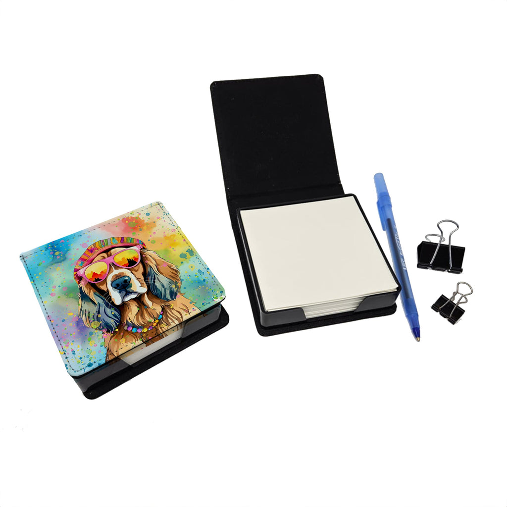 Cocker Spaniel Hippie Dawg PU Leather Note Paper Holder with Artist-Designed Cover, Desk Accessory, Office Gift