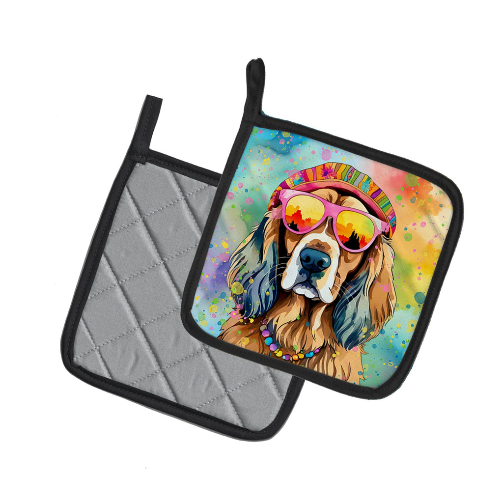 Cocker Spaniel Hippie Dawg Pot Holder Set of 2 Heat Resistant Quilted Hot Pads 7.5 x 7.5 Inch, Insulated Kitchen Trivets for Cooking & Baking
