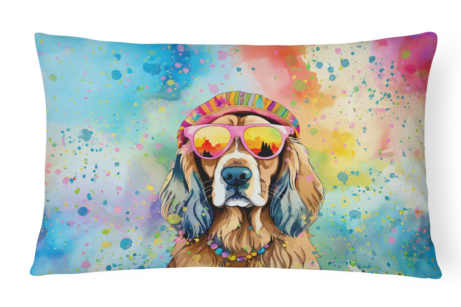 Cocker Spaniel Hippie Dawg Decorative Throw Pillow 12x16 Indoor Outdoor Accent Cushion, Fabric Cover with Insert for Sofa, Bed, Porch & Living Room