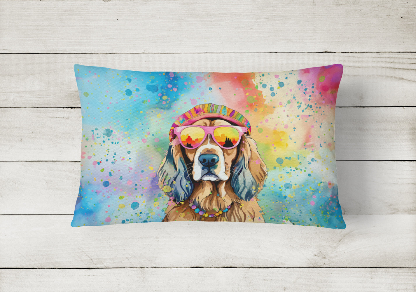 Cocker Spaniel Hippie Dawg Decorative Throw Pillow 12x16 Indoor Outdoor Accent Cushion, Fabric Cover with Insert for Sofa, Bed, Porch & Living Room
