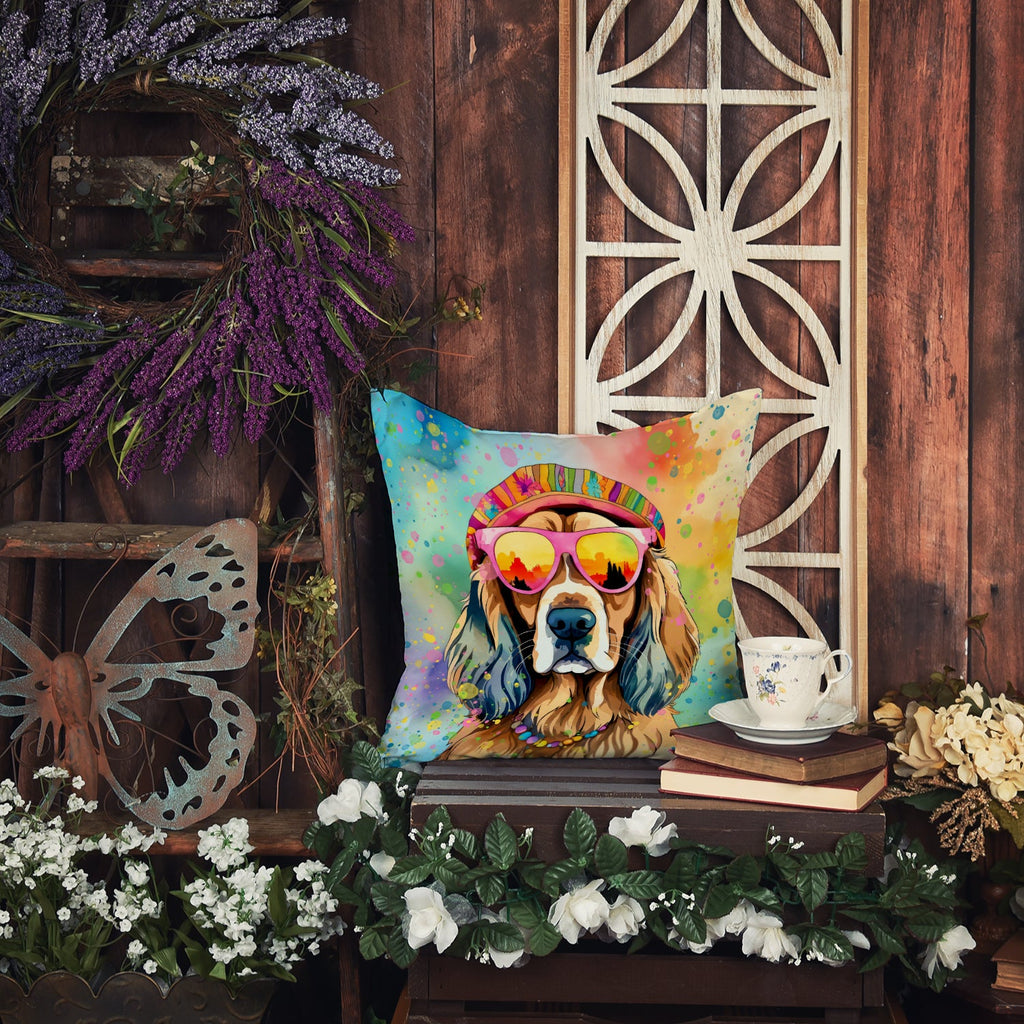 Cocker Spaniel Hippie Dawg Decorative Throw Pillow 14x14 Indoor Outdoor Accent Cushion, Fabric Cover with Insert for Sofa, Bed, Porch & Living Room