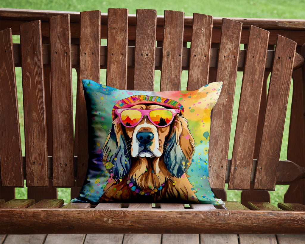 Cocker Spaniel Hippie Dawg Decorative Throw Pillow 14x14 Indoor Outdoor Accent Cushion, Fabric Cover with Insert for Sofa, Bed, Porch & Living Room