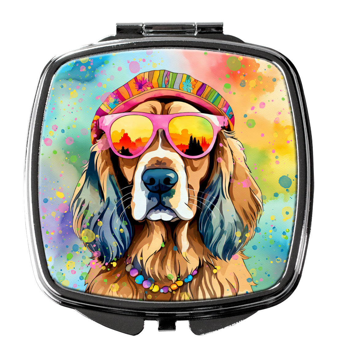 Cocker Spaniel Hippie Dawg Compact Mirror Decorative Travel Makeup Mirror for Women Girls Gifts Pocket Makeup Mirror Folding Handheld