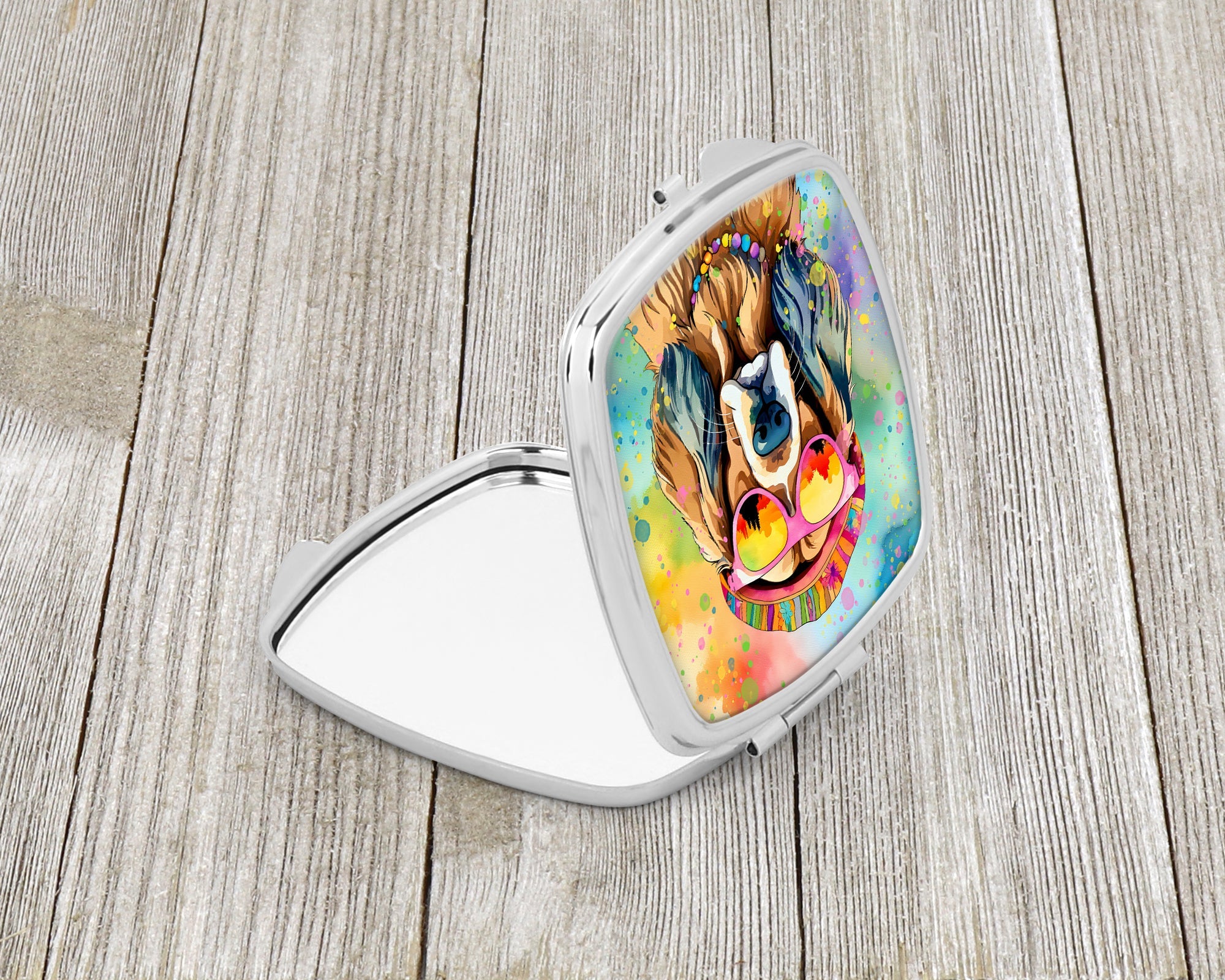 Cocker Spaniel Hippie Dawg Compact Mirror Decorative Travel Makeup Mirror for Women Girls Gifts Pocket Makeup Mirror Folding Handheld