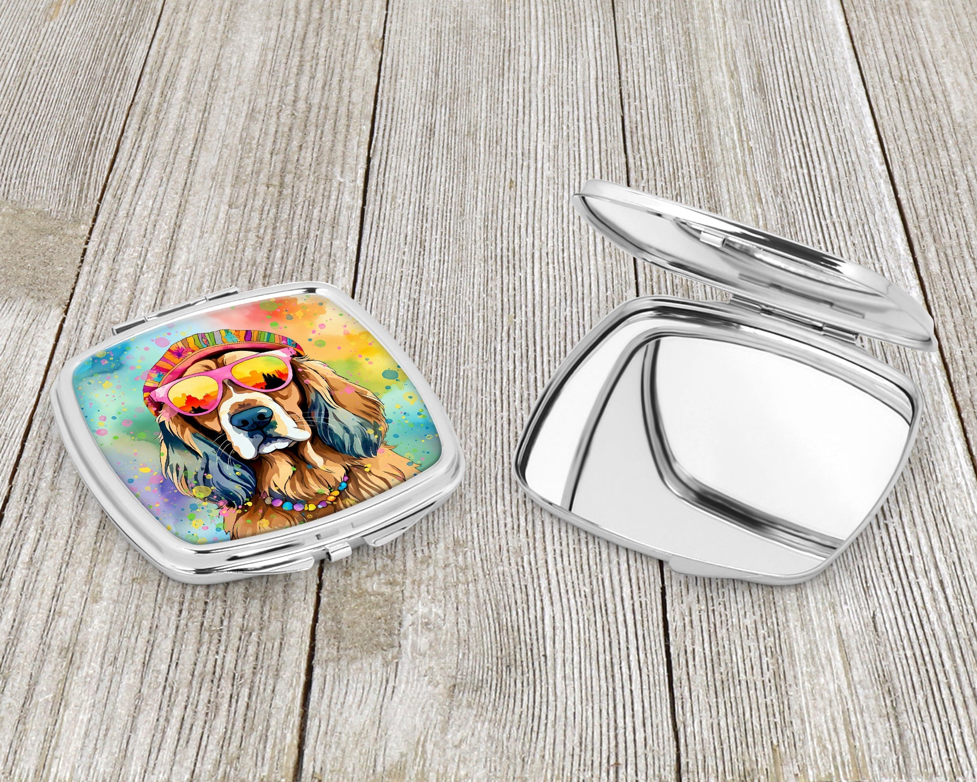 Cocker Spaniel Hippie Dawg Compact Mirror Decorative Travel Makeup Mirror for Women Girls Gifts Pocket Makeup Mirror Folding Handheld