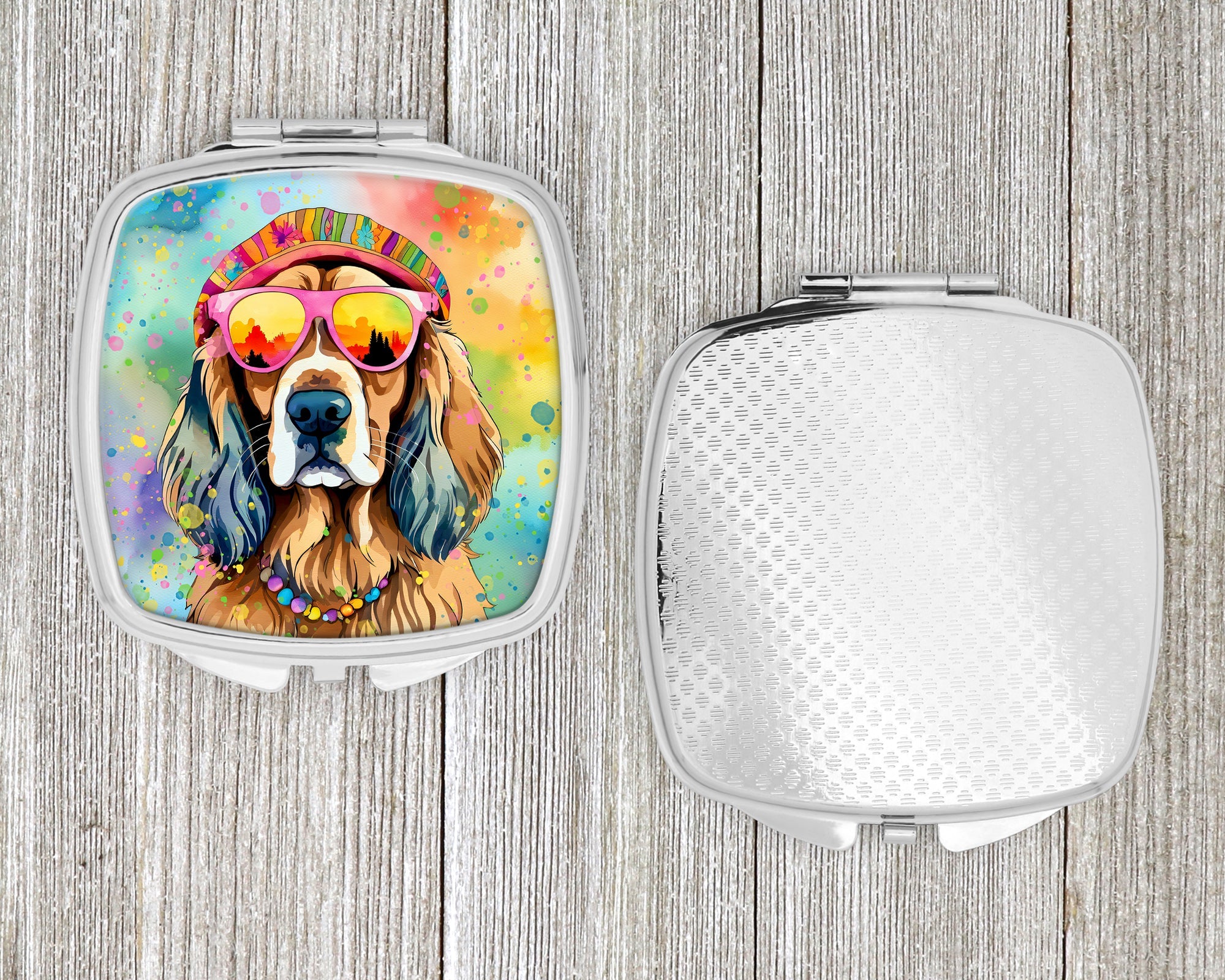 Cocker Spaniel Hippie Dawg Compact Mirror Decorative Travel Makeup Mirror for Women Girls Gifts Pocket Makeup Mirror Folding Handheld