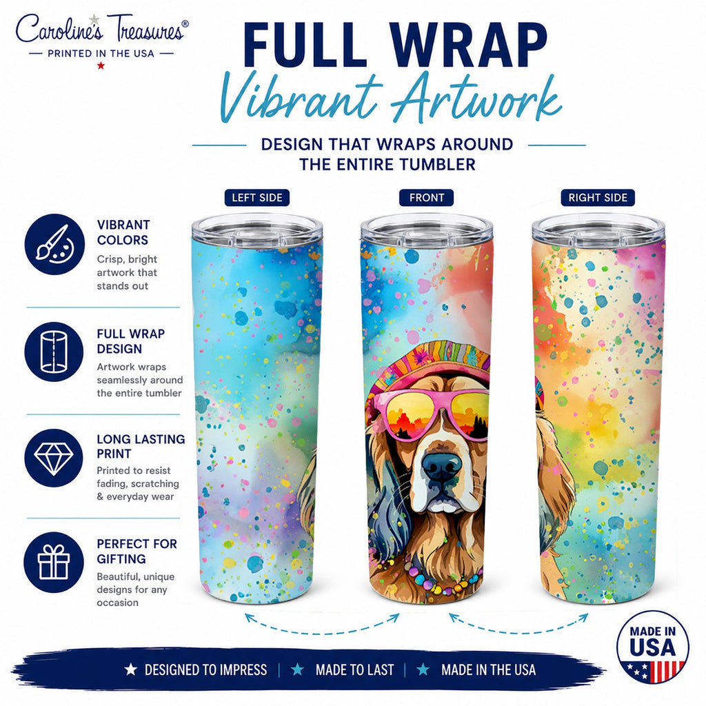 Cocker Spaniel Hippie Dawg Stainless Steel Skinny Tumbler 20 oz Vacuum Double Walled Reusable Insulated Travel Cup
