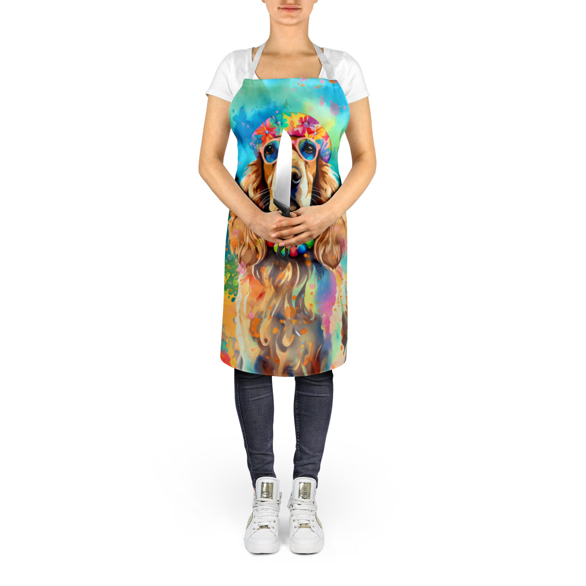 Cocker Spaniel Hippie Dawg Apron Cooking Kitchen Server Baking Crafts Gardening for Adult Women Men, Unisex, Large, Multicolor