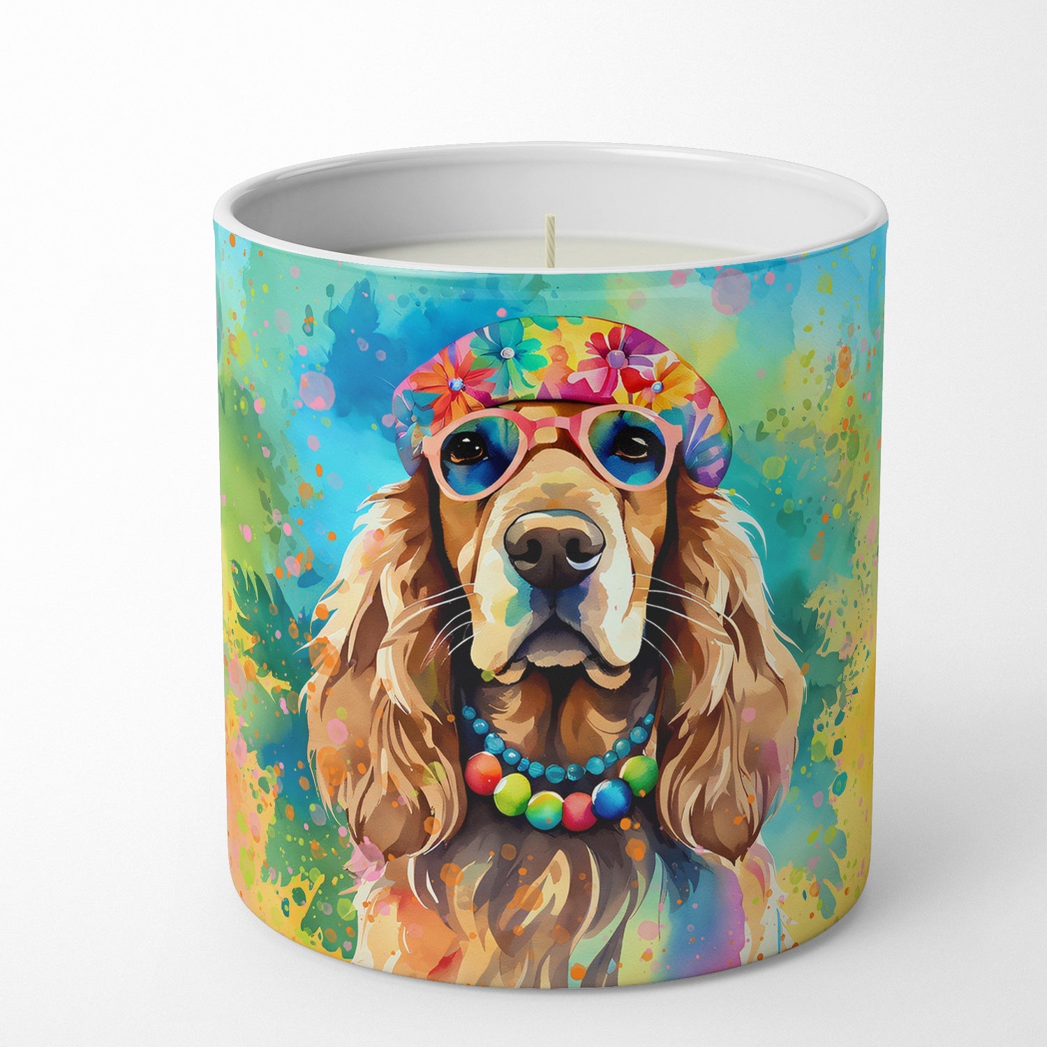 Cocker Spaniel Hippie Dawg Decorative Soy Candle Nature Soy Wax Essential Oil Home Decor Ideal for Bedroom Kitchen Bath Office Gift, 10 oz