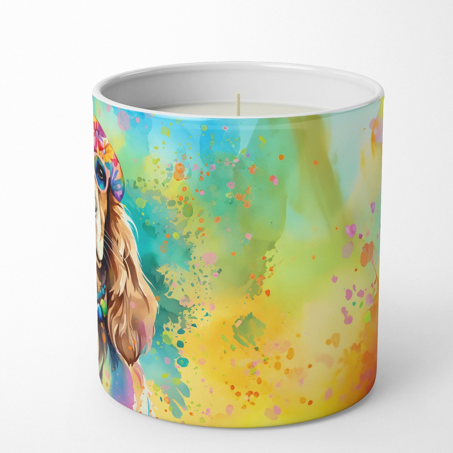 Cocker Spaniel Hippie Dawg Decorative Soy Candle Nature Soy Wax Essential Oil Home Decor Ideal for Bedroom Kitchen Bath Office Gift, 10 oz