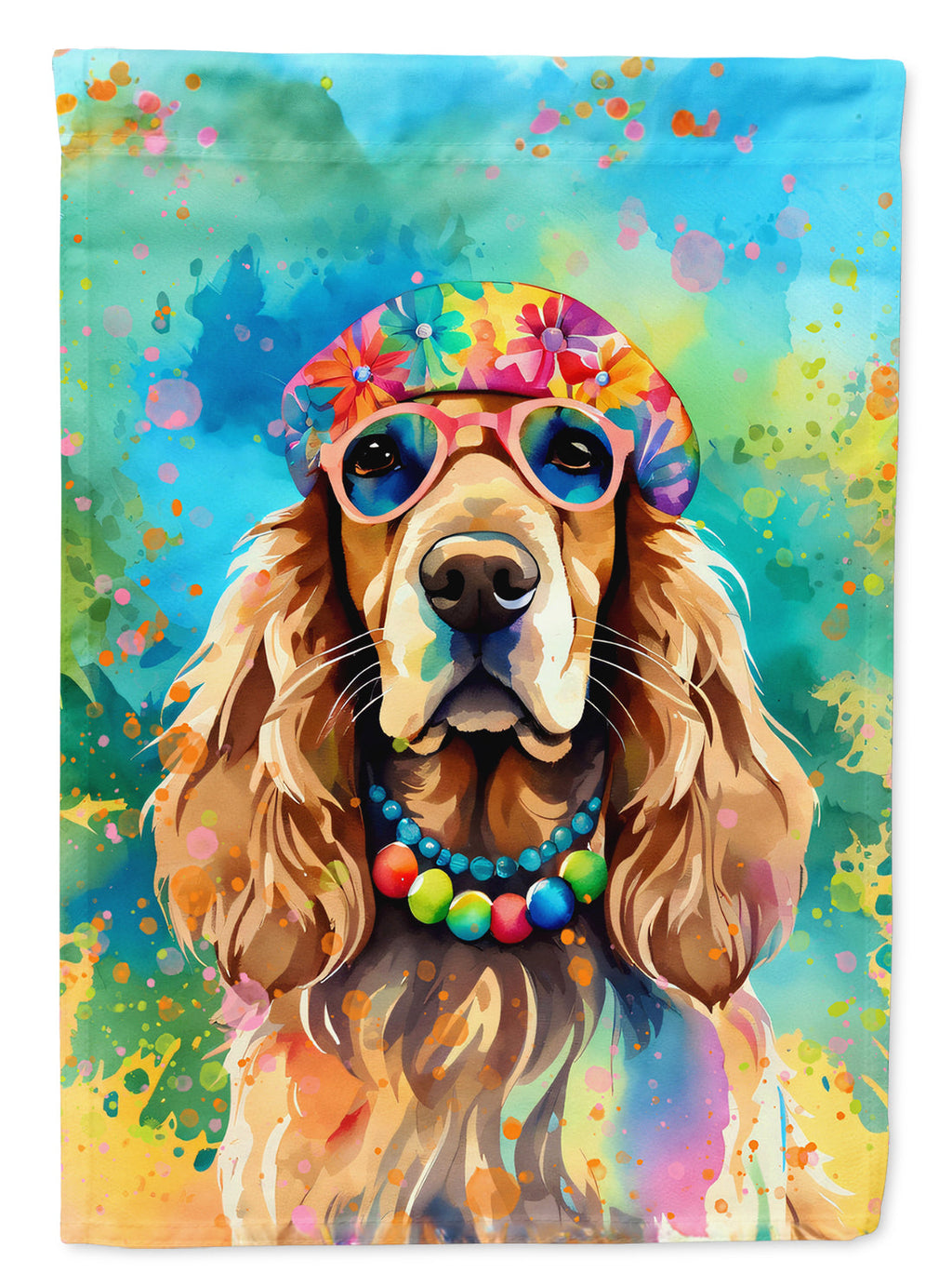 Cocker Spaniel Hippie Dawg House Flag 28x40 Porch Sleeve Pole Decorative Outside Yard Banner Artwork Wall Hanging, Polyester