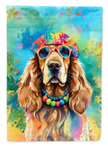 Cocker Spaniel Hippie Dawg House Flag 28x40 Porch Sleeve Pole Decorative Outside Yard Banner Artwork Wall Hanging, Polyester