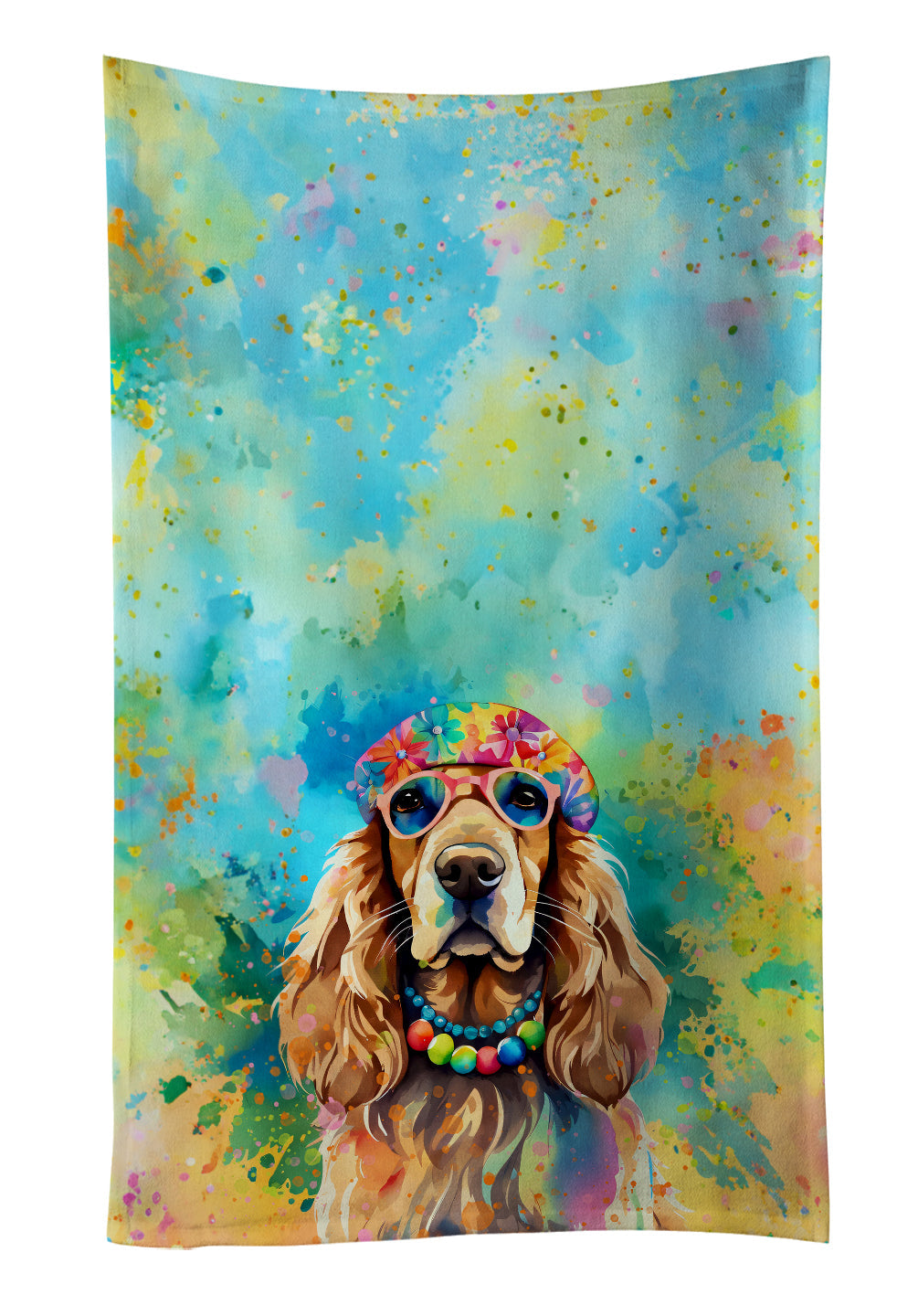 Cocker Spaniel Hippie Dawg Kitchen Towel Velour Plush Front and Cotton Loop Back Machine Washable