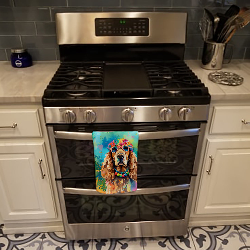Cocker Spaniel Hippie Dawg Kitchen Towel Velour Plush Front and Cotton Loop Back Machine Washable