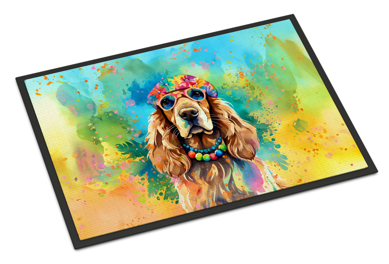 Cocker Spaniel Hippie Dawg Doormat Indoor Outdoor 18H X 27W Front Door Mat Rugs for Entryway, Non Slip Washable