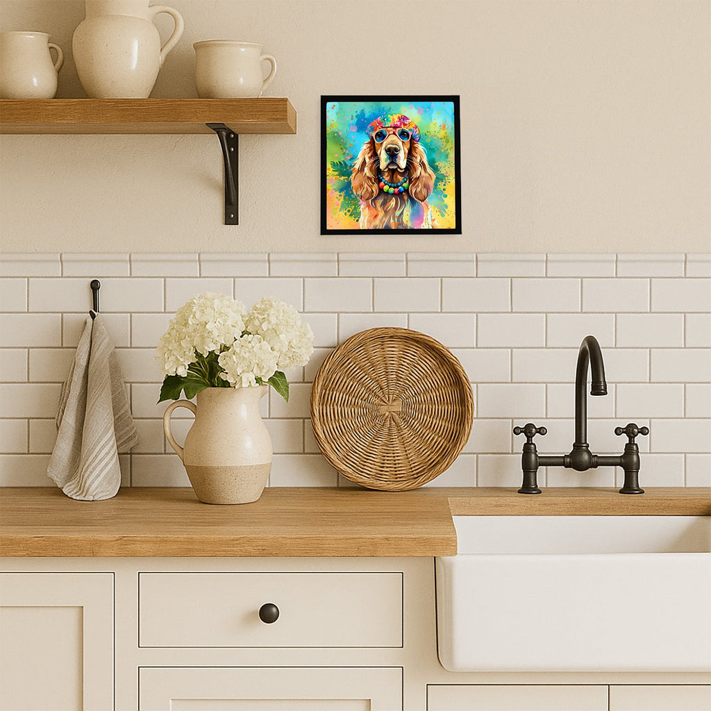 Cocker Spaniel Hippie Dawg Framed Metal Print Bathroom, Kitchen, Office, Home Decor Wall Art Ready to Hang, Square, 8X8