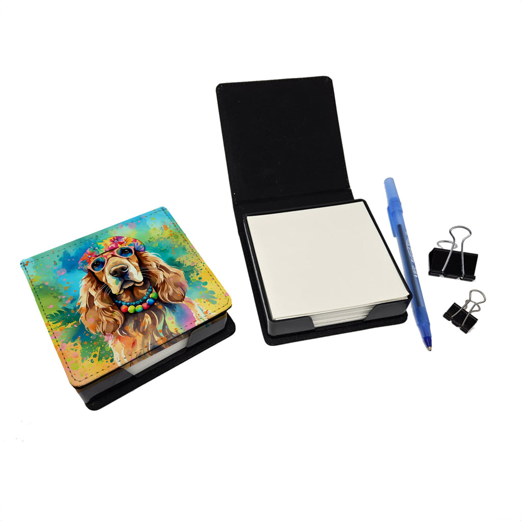 Cocker Spaniel Hippie Dawg PU Leather Note Paper Holder with Artist-Designed Cover, Desk Accessory, Office Gift