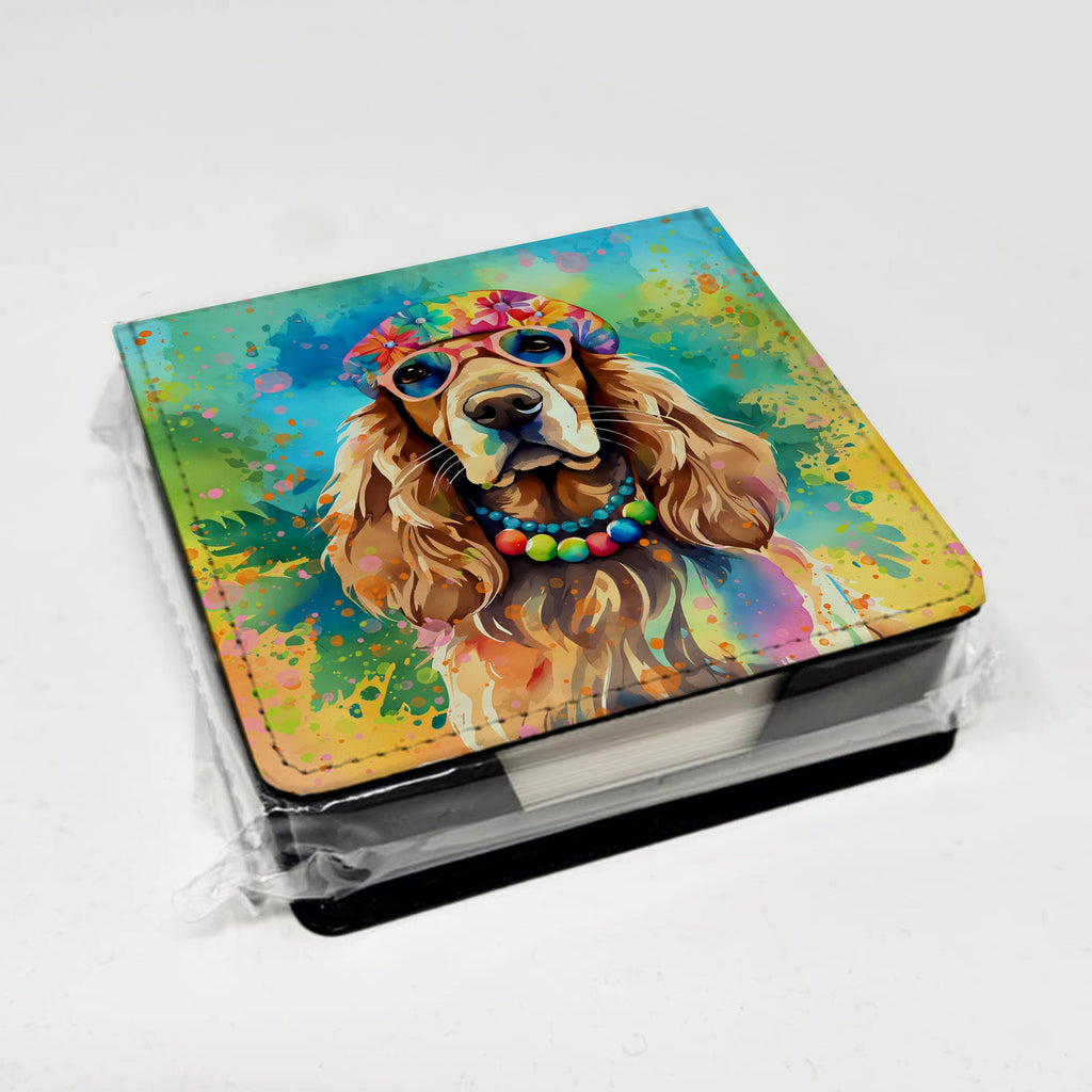 Cocker Spaniel Hippie Dawg PU Leather Note Paper Holder with Artist-Designed Cover, Desk Accessory, Office Gift