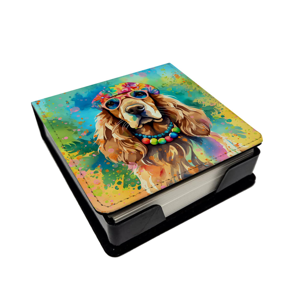Cocker Spaniel Hippie Dawg PU Leather Note Paper Holder with Artist-Designed Cover, Desk Accessory, Office Gift