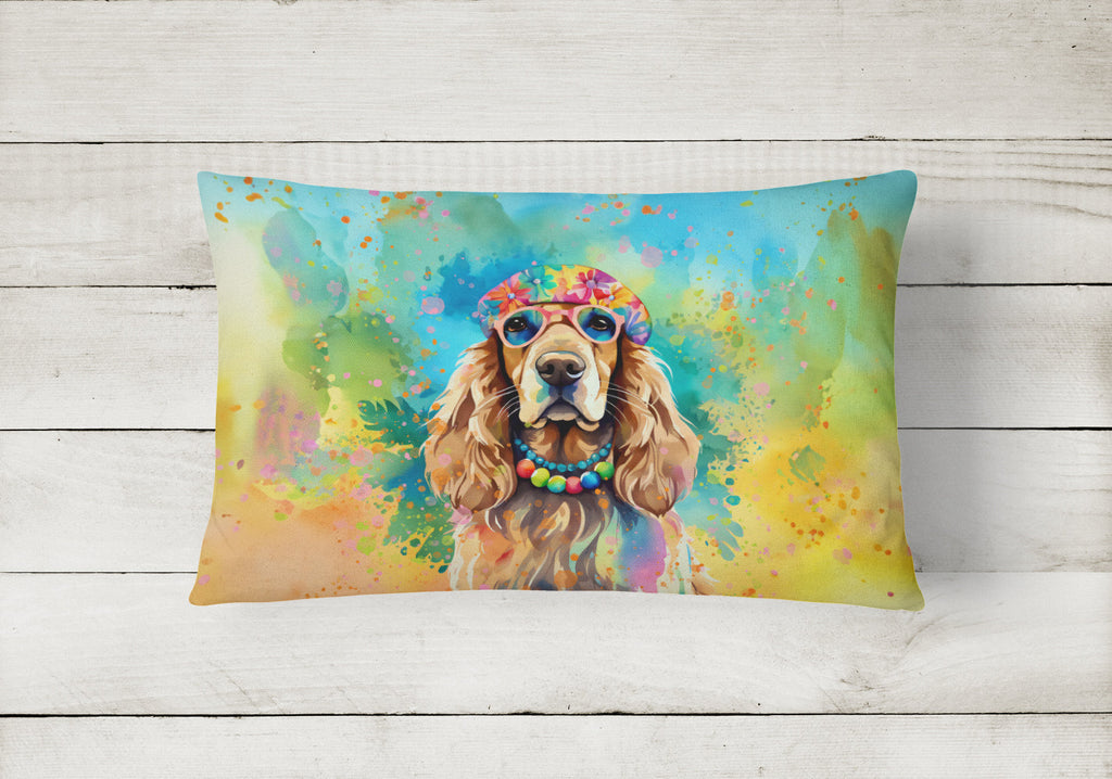 Cocker Spaniel Hippie Dawg Decorative Throw Pillow 12x16 Indoor Outdoor Accent Cushion, Fabric Cover with Insert for Sofa, Bed, Porch & Living Room