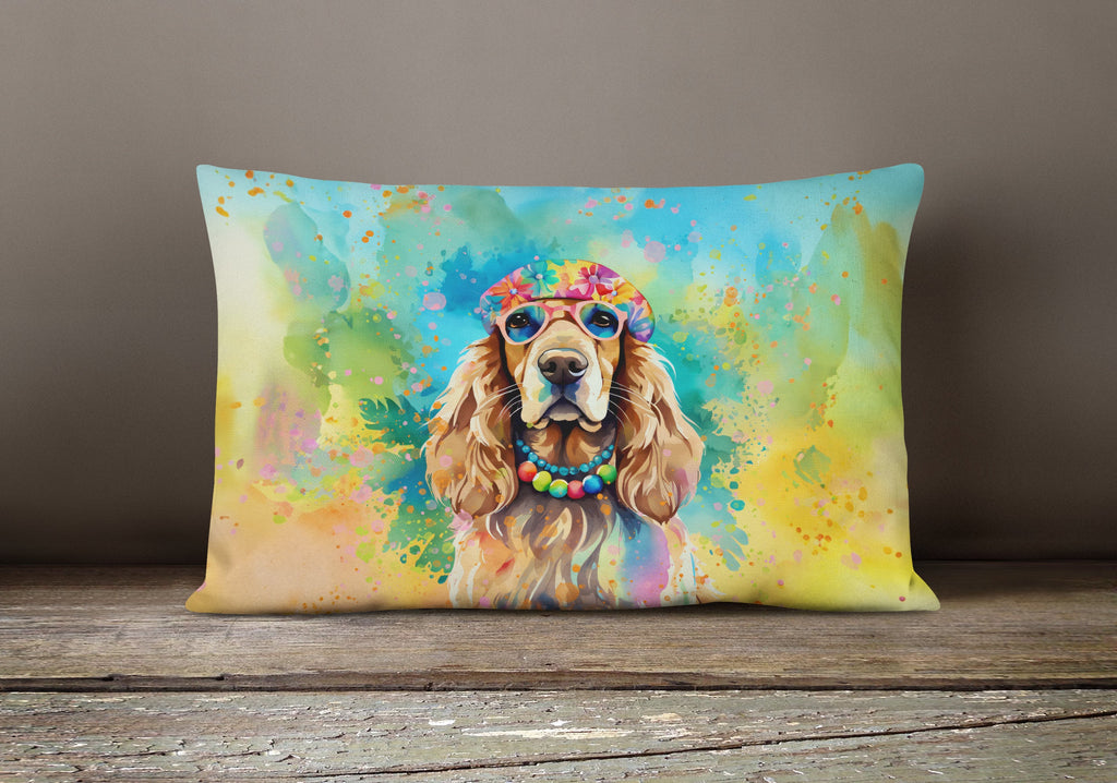 Cocker Spaniel Hippie Dawg Decorative Throw Pillow 12x16 Indoor Outdoor Accent Cushion, Fabric Cover with Insert for Sofa, Bed, Porch & Living Room