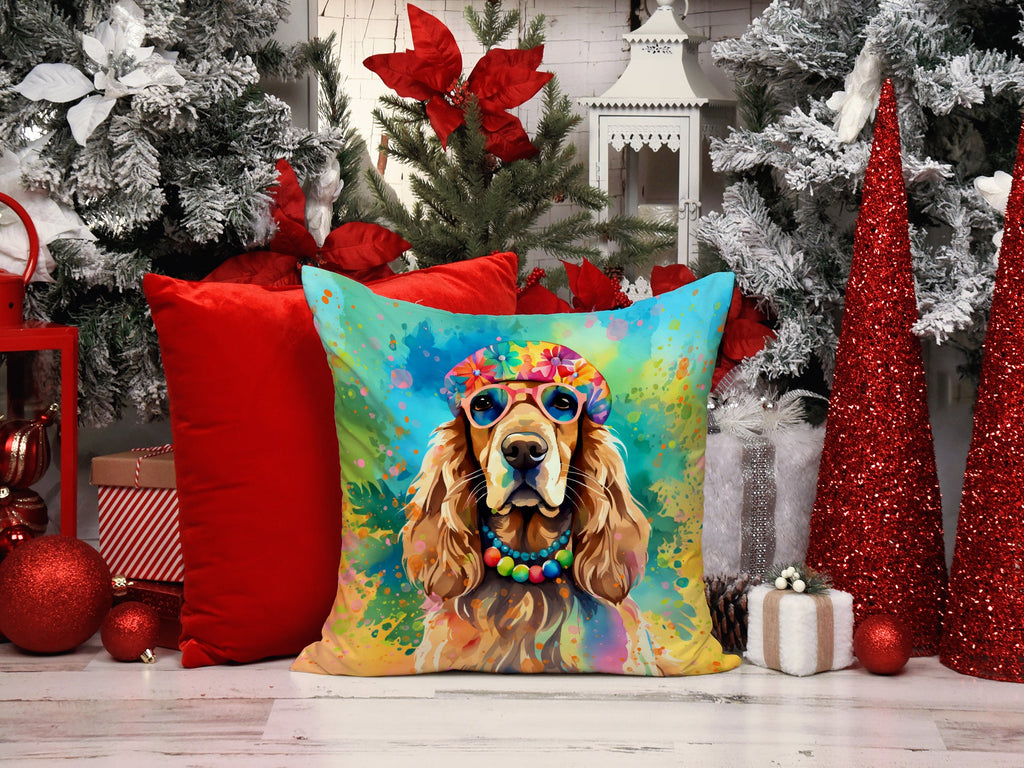 Cocker Spaniel Hippie Dawg Decorative Throw Pillow 14x14 Indoor Outdoor Accent Cushion, Fabric Cover with Insert for Sofa, Bed, Porch & Living Room
