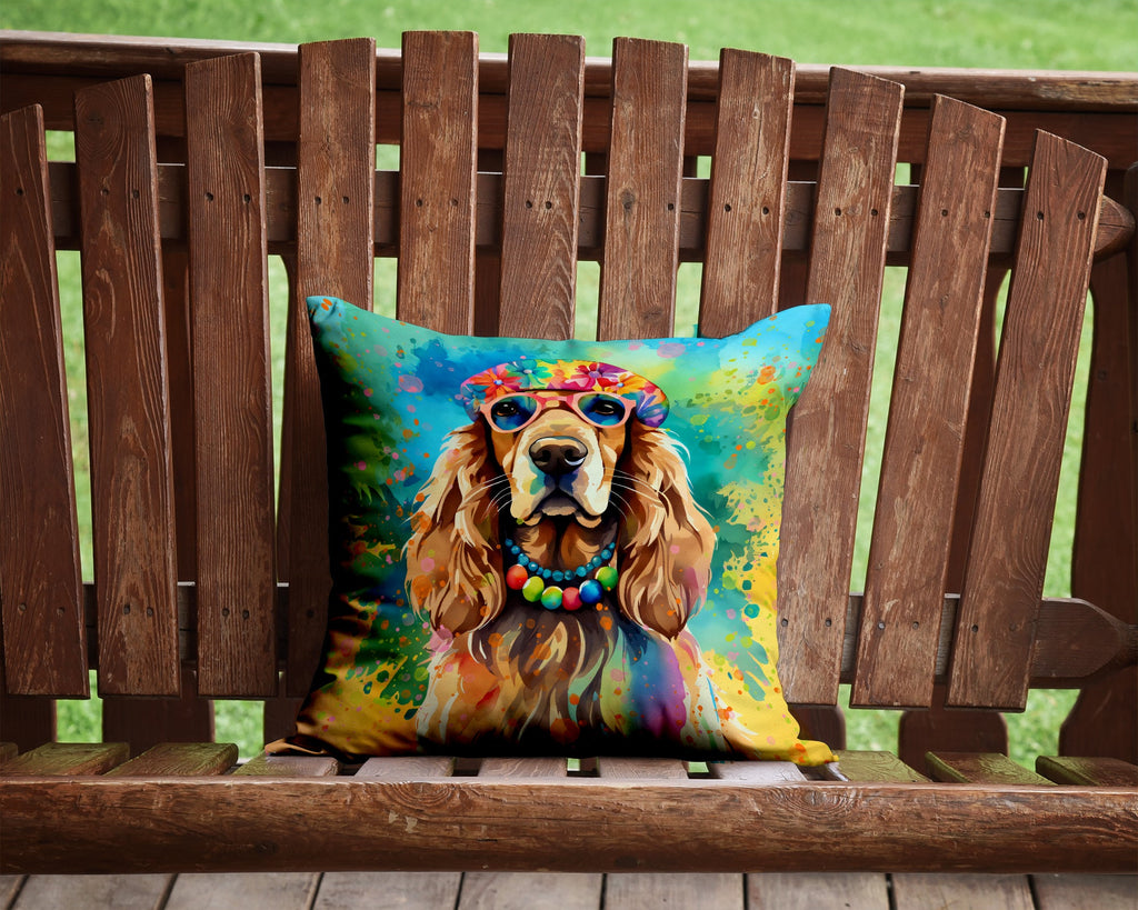 Cocker Spaniel Hippie Dawg Decorative Throw Pillow 14x14 Indoor Outdoor Accent Cushion, Fabric Cover with Insert for Sofa, Bed, Porch & Living Room