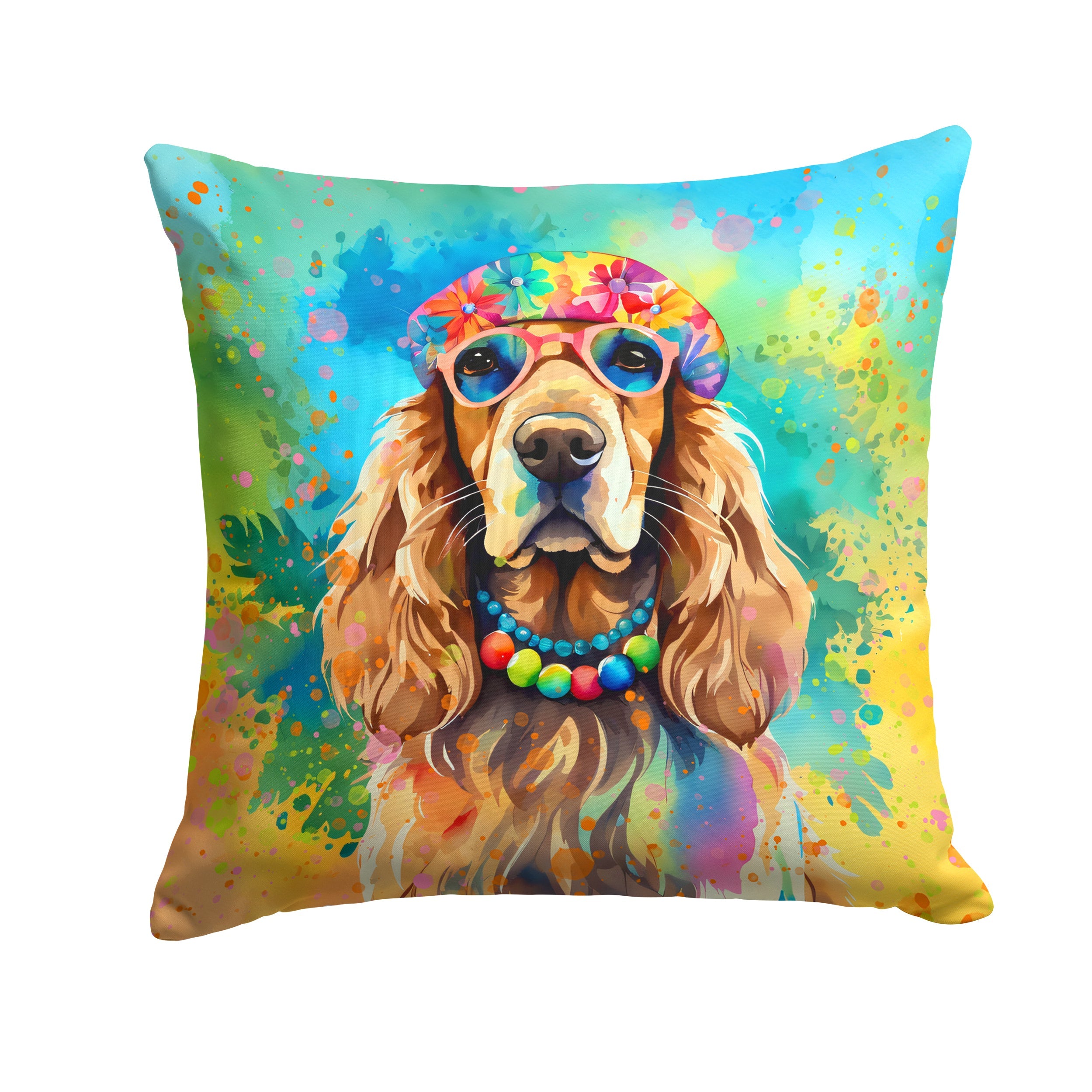 Cocker Spaniel Hippie Dawg Decorative Throw Pillow 18x18 Indoor Outdoor Accent Cushion, Fabric Cover with Insert for Sofa, Bed, Porch & Living Room