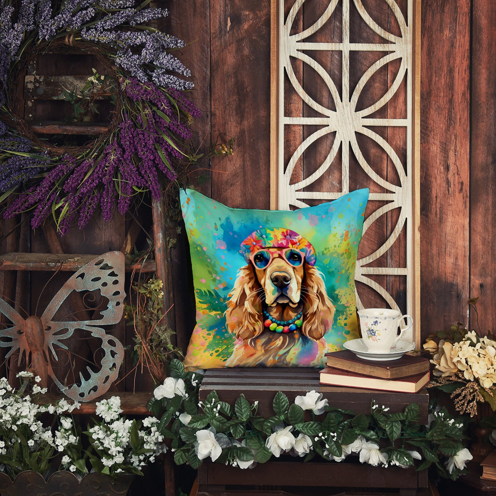 Cocker Spaniel Hippie Dawg Decorative Throw Pillow 18x18 Indoor Outdoor Accent Cushion, Fabric Cover with Insert for Sofa, Bed, Porch & Living Room