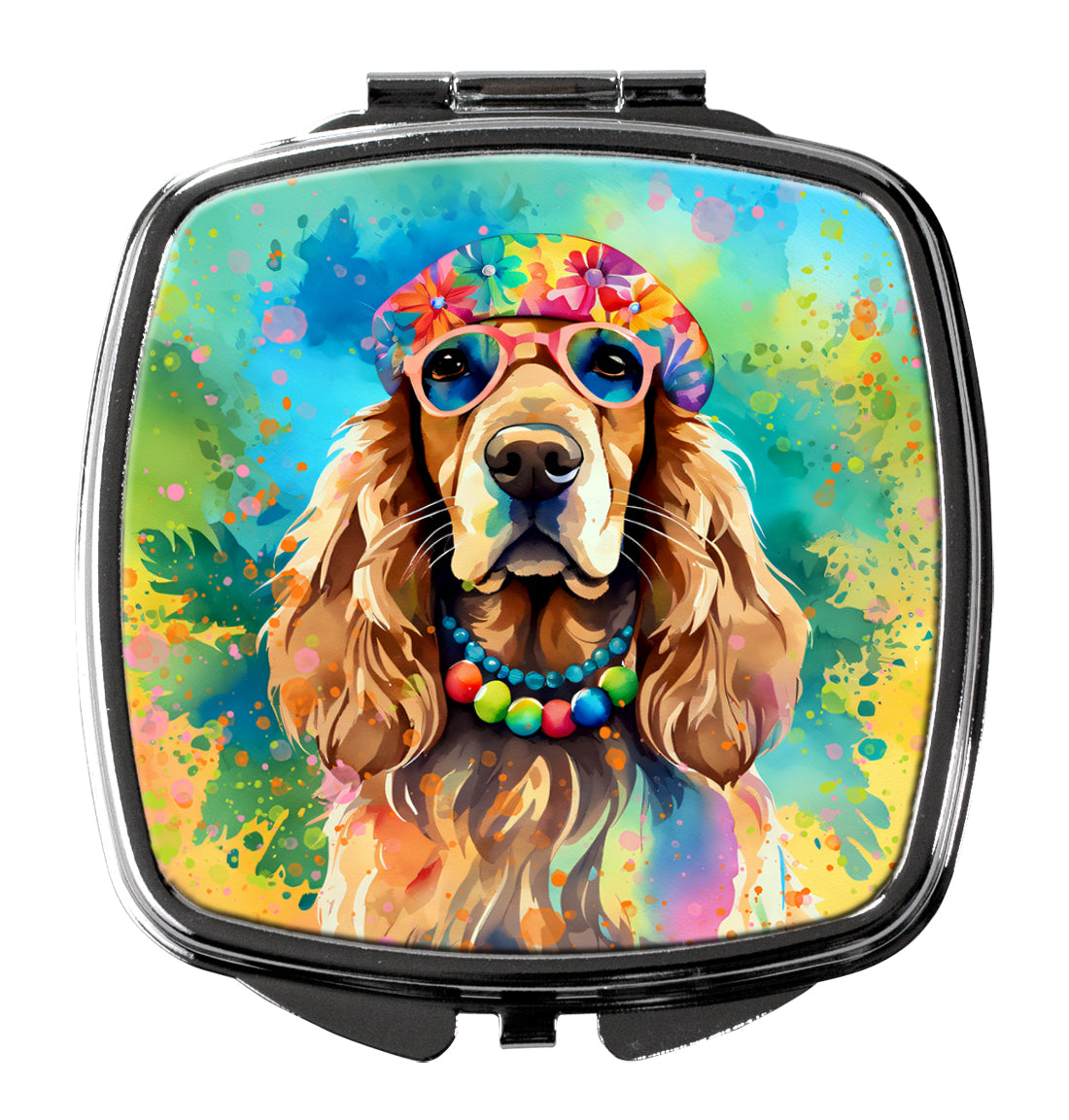 Cocker Spaniel Hippie Dawg Compact Mirror Decorative Travel Makeup Mirror for Women Girls Gifts Pocket Makeup Mirror Folding Handheld