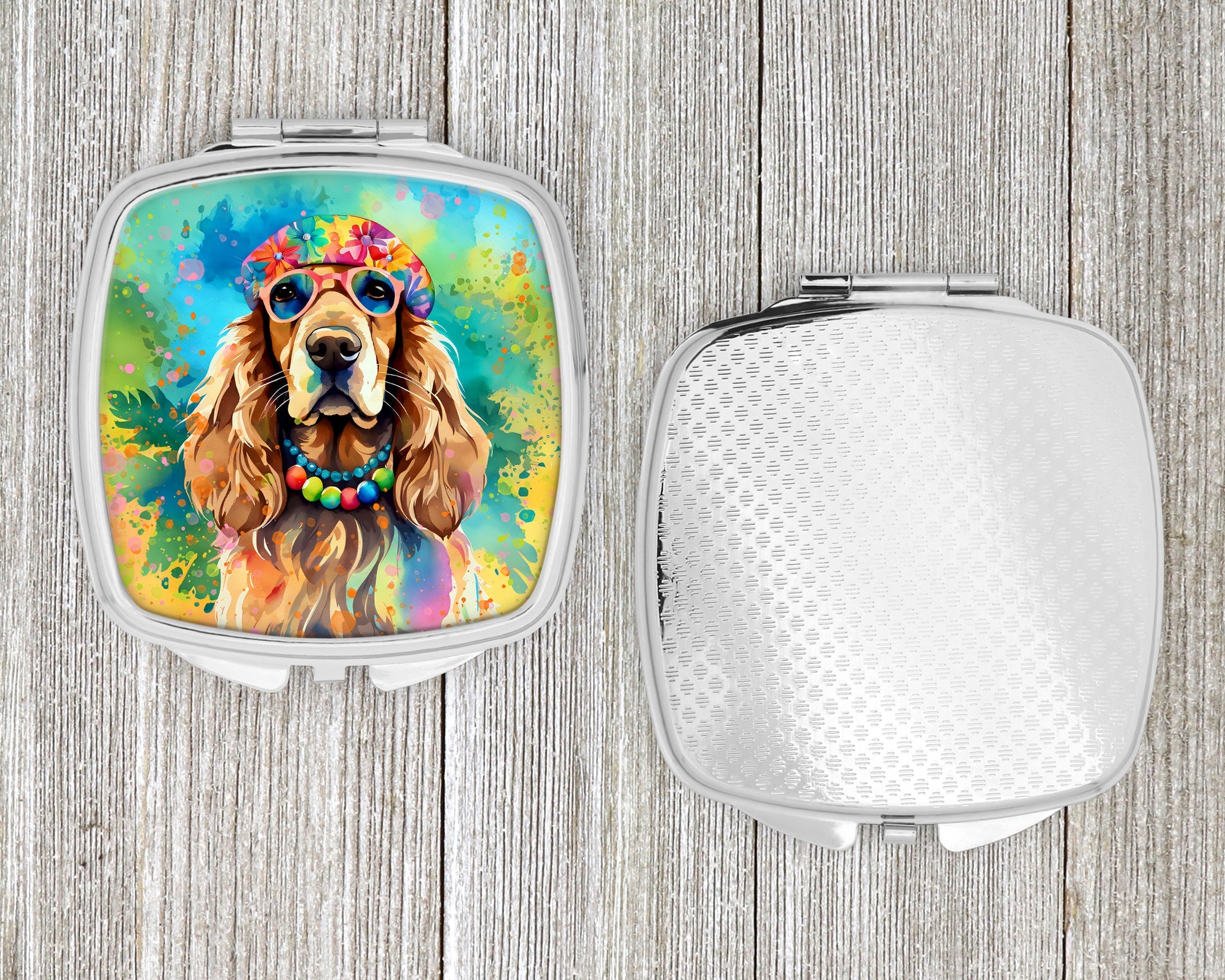 Cocker Spaniel Hippie Dawg Compact Mirror Decorative Travel Makeup Mirror for Women Girls Gifts Pocket Makeup Mirror Folding Handheld