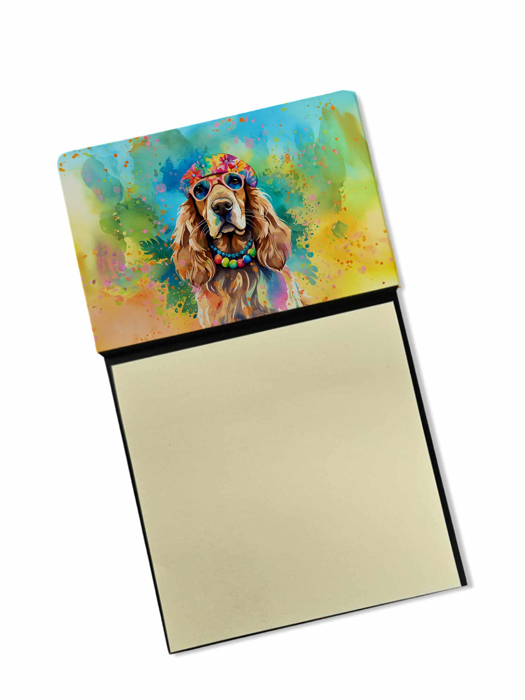 Cocker Spaniel Hippie Dawg Watercolor Sticky Note Holder Refillable Dispenser Desk Accessory 3x3 Pad Gift