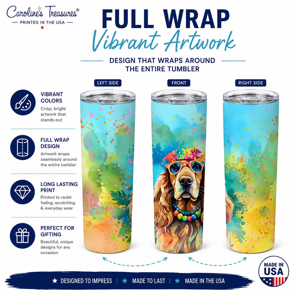 Cocker Spaniel Hippie Dawg Stainless Steel Skinny Tumbler 20 oz Vacuum Double Walled Reusable Insulated Travel Cup