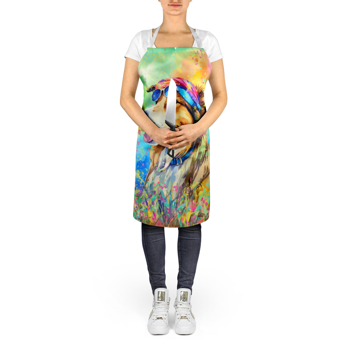 Collie Hippie Dawg Apron Cooking Kitchen Server Baking Crafts Gardening for Adult Women Men, Unisex, Large, Multicolor