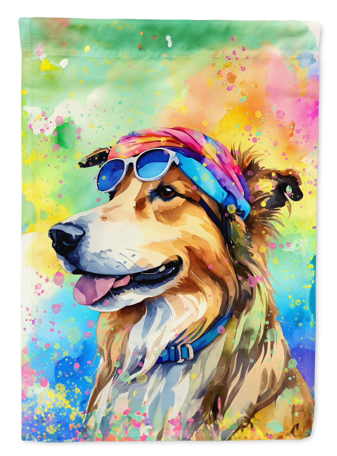 Collie Hippie Dawg House Flag 28x40 Porch Sleeve Pole Decorative Outside Yard Banner Artwork Wall Hanging, Polyester