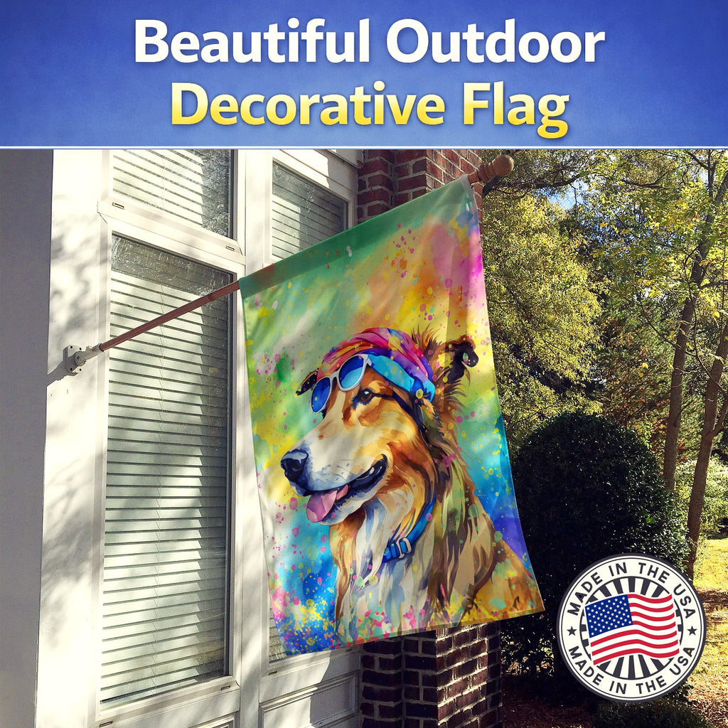 Collie Hippie Dawg House Flag 28x40 Porch Sleeve Pole Decorative Outside Yard Banner Artwork Wall Hanging, Polyester