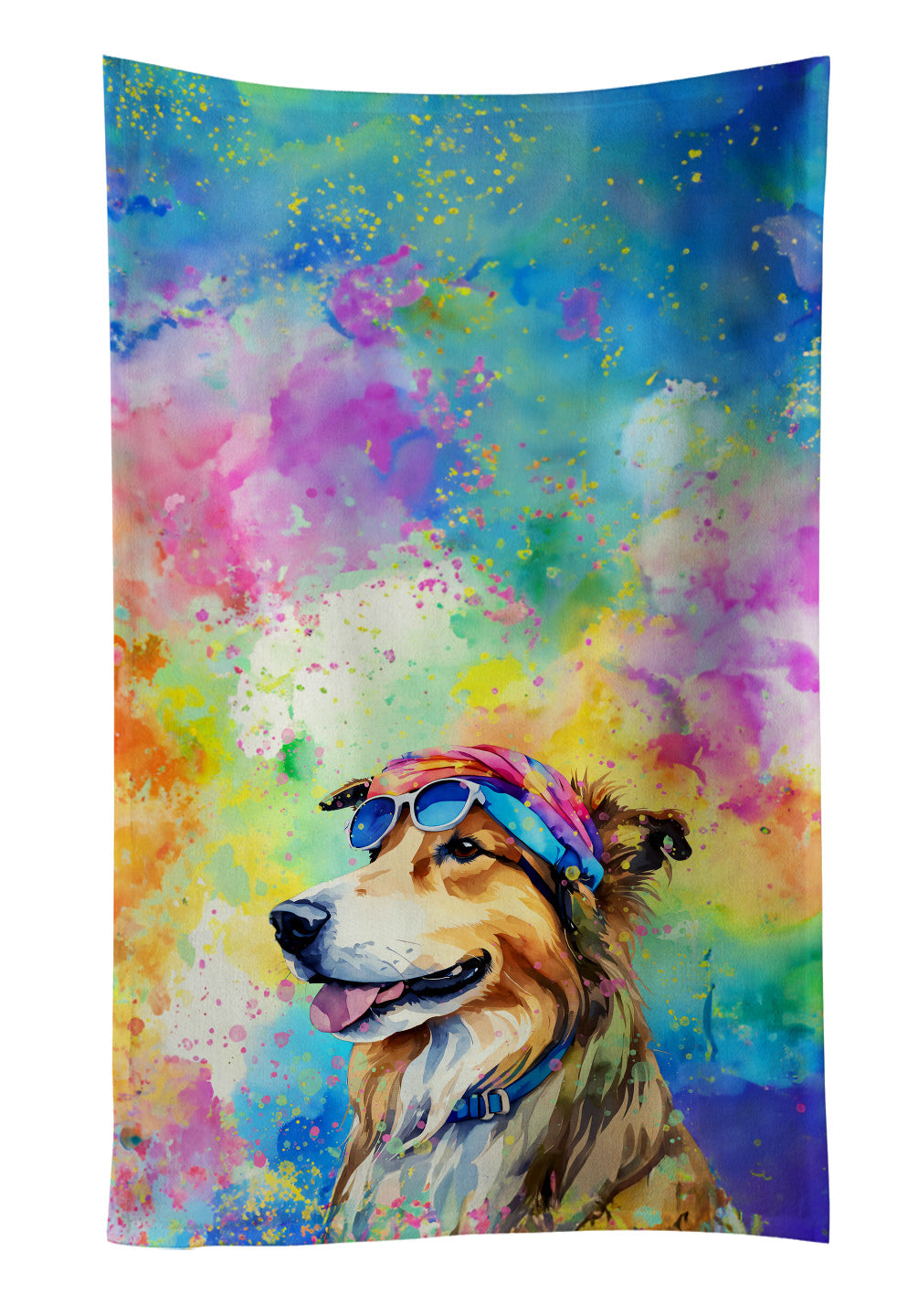 Collie Hippie Dawg Kitchen Towel Velour Plush Front and Cotton Loop Back Machine Washable