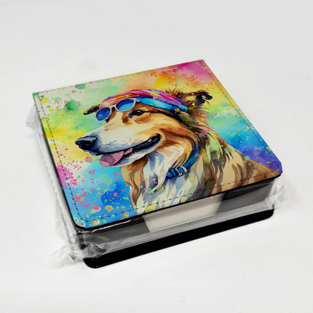 Collie Hippie Dawg PU Leather Note Paper Holder with Artist-Designed Cover, Desk Accessory, Office Gift