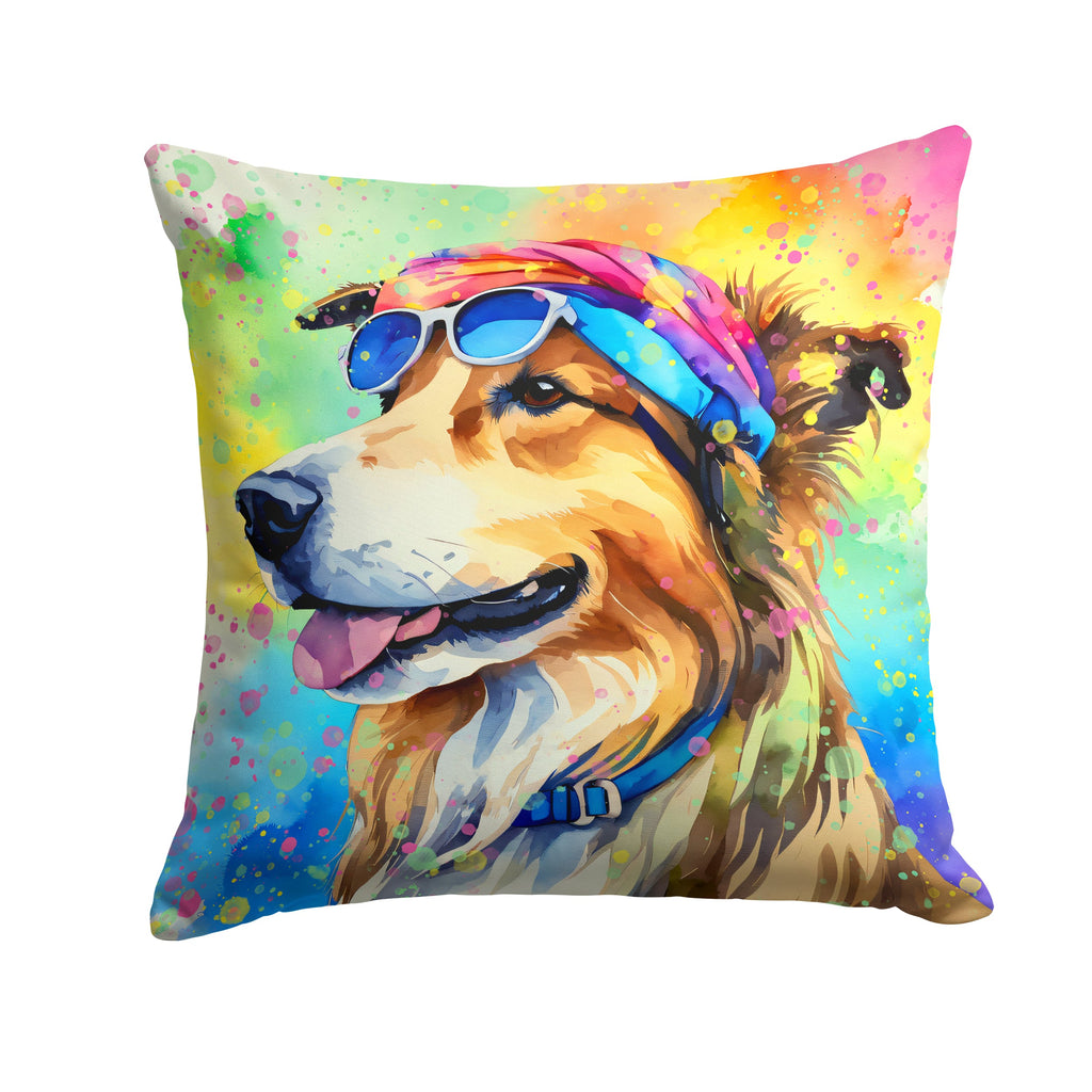 Collie Hippie Dawg Decorative Throw Pillow 14x14 Indoor Outdoor Accent Cushion, Fabric Cover with Insert for Sofa, Bed, Porch & Living Room