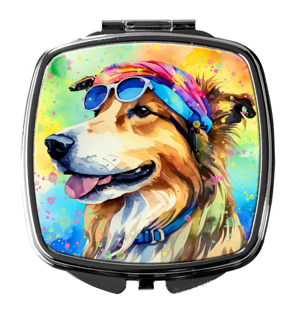 Collie Hippie Dawg Compact Mirror Decorative Travel Makeup Mirror for Women Girls Gifts Pocket Makeup Mirror Folding Handheld
