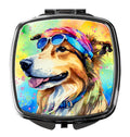 Collie Hippie Dawg Compact Mirror Decorative Travel Makeup Mirror for Women Girls Gifts Pocket Makeup Mirror Folding Handheld
