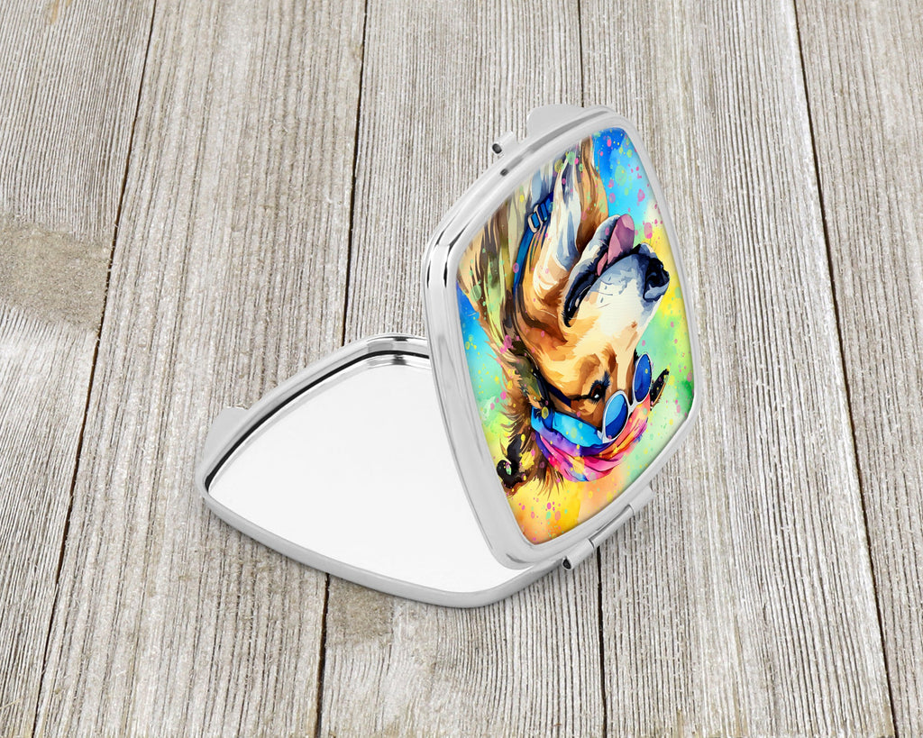 Collie Hippie Dawg Compact Mirror Decorative Travel Makeup Mirror for Women Girls Gifts Pocket Makeup Mirror Folding Handheld