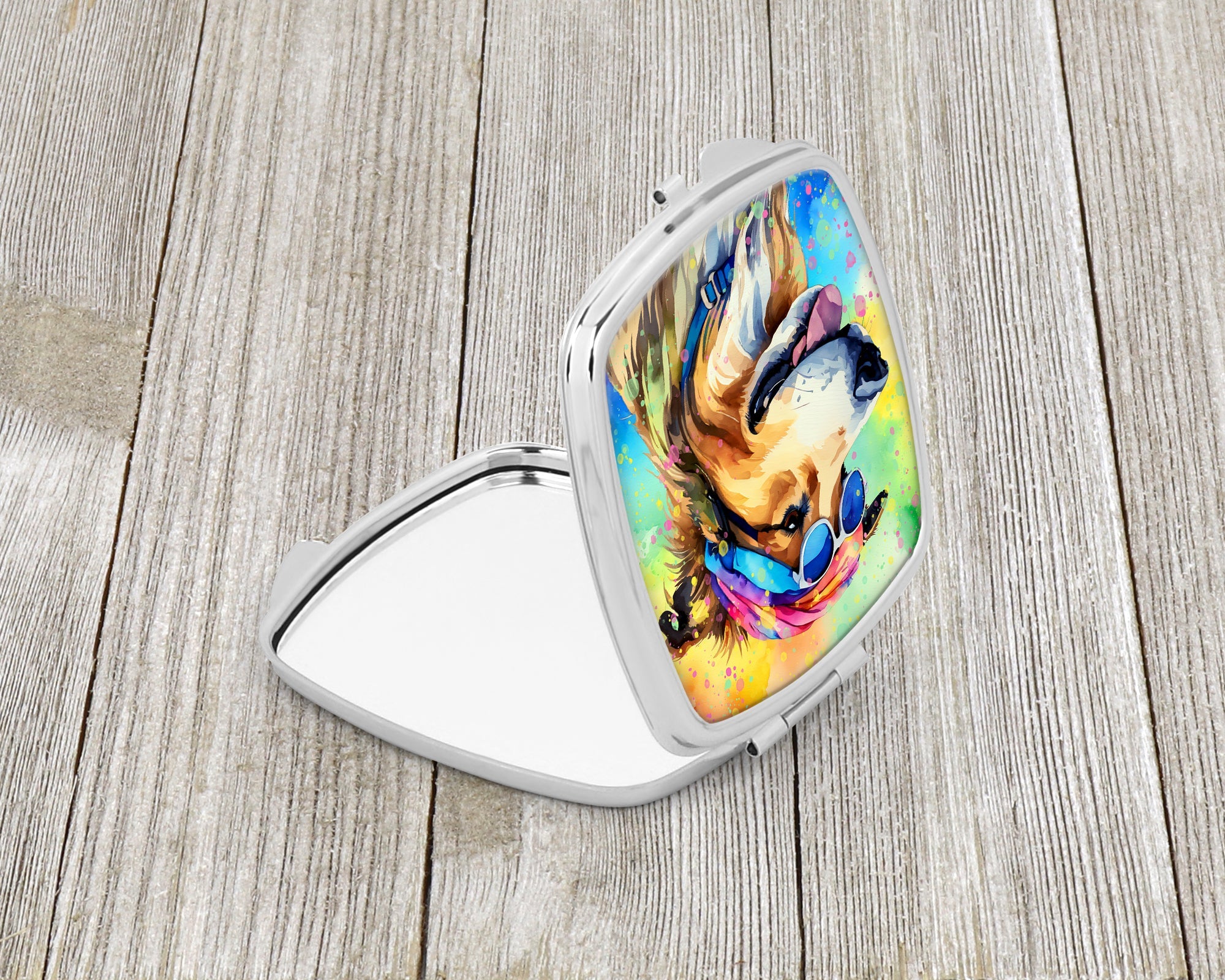 Collie Hippie Dawg Compact Mirror Decorative Travel Makeup Mirror for Women Girls Gifts Pocket Makeup Mirror Folding Handheld