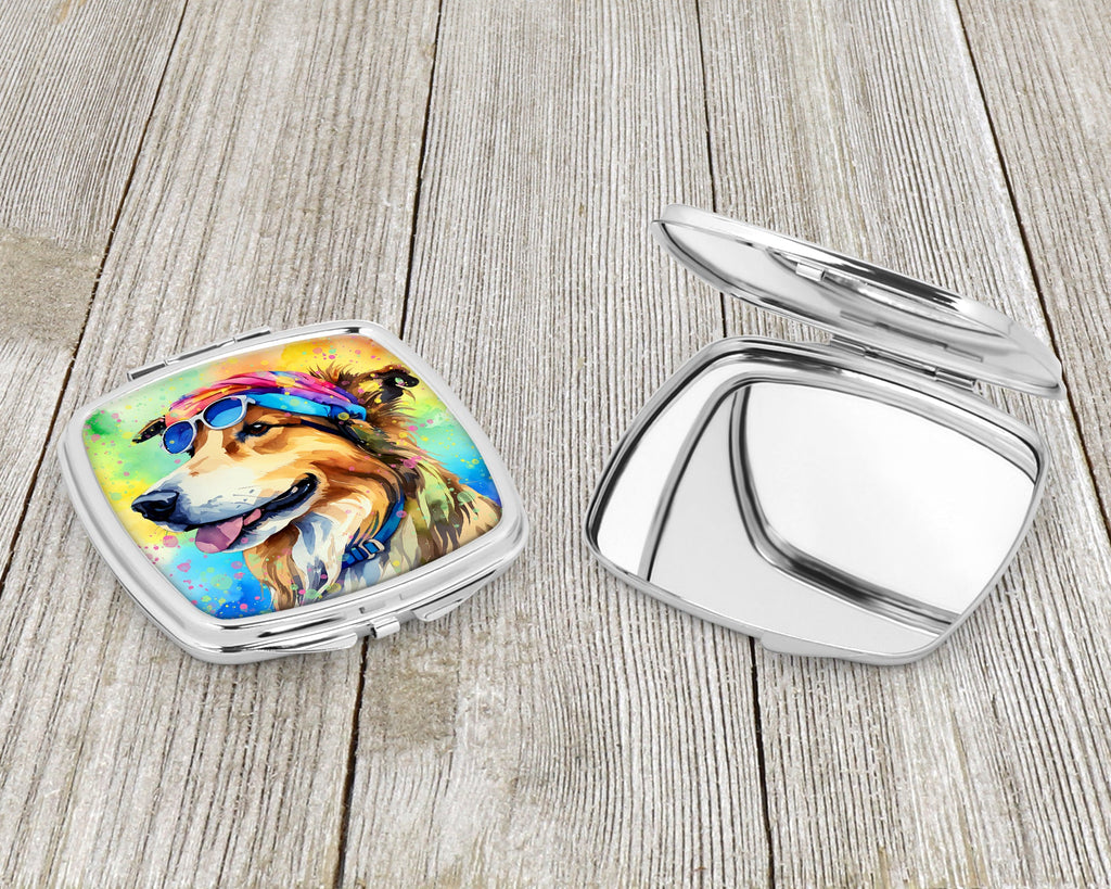 Collie Hippie Dawg Compact Mirror Decorative Travel Makeup Mirror for Women Girls Gifts Pocket Makeup Mirror Folding Handheld