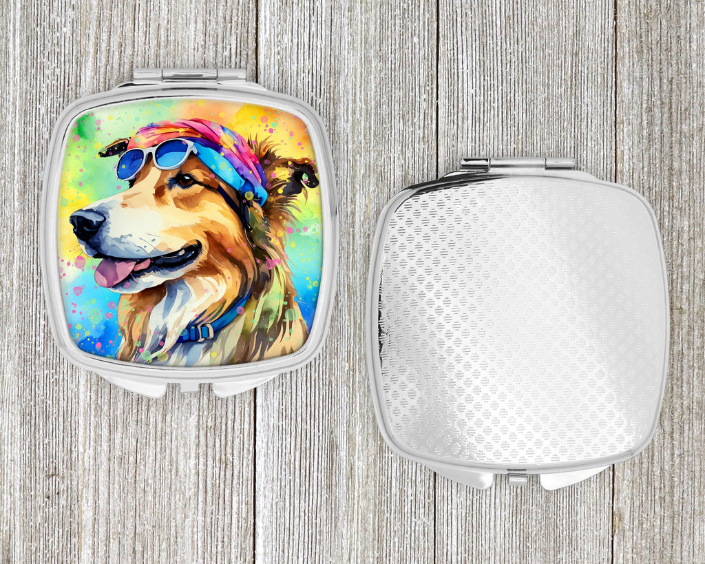 Collie Hippie Dawg Compact Mirror Decorative Travel Makeup Mirror for Women Girls Gifts Pocket Makeup Mirror Folding Handheld