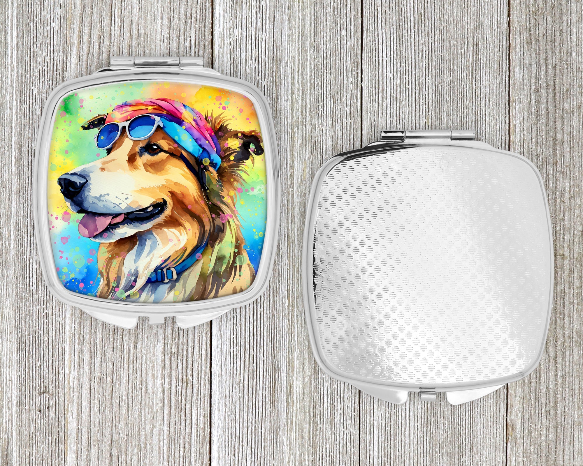Collie Hippie Dawg Compact Mirror Decorative Travel Makeup Mirror for Women Girls Gifts Pocket Makeup Mirror Folding Handheld